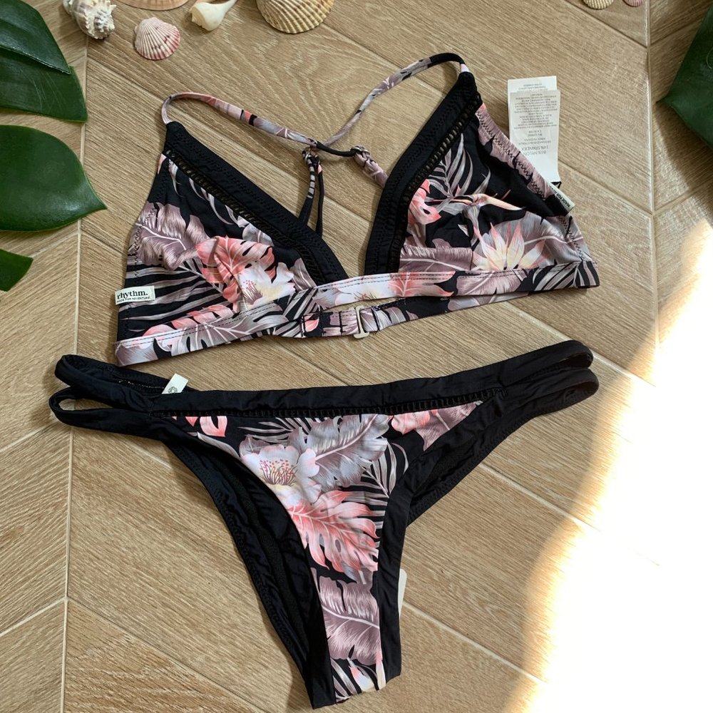 Black and pink floral Bikini